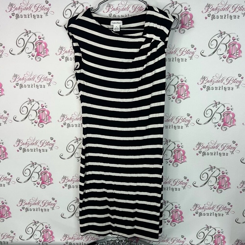 Calvin Klein dress stripes black white Monochrome Striped dress bodycon